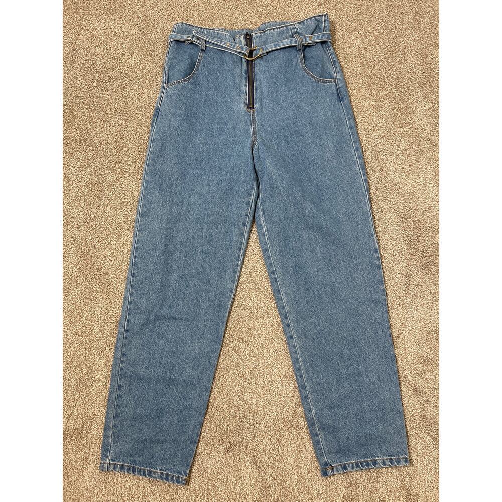 Black Label Womens High Waist Retro Boho Belted Straight Leg Jeans Light Wash 11